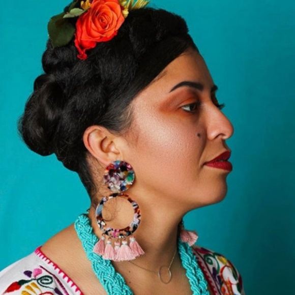 Multi-Color Tassel Statement Earrings - Picture 3 of 3